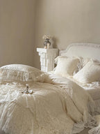 Breezora Rococo layered lace bedding set featuring delicate lace details and soft fabric in an elegant arrangement.