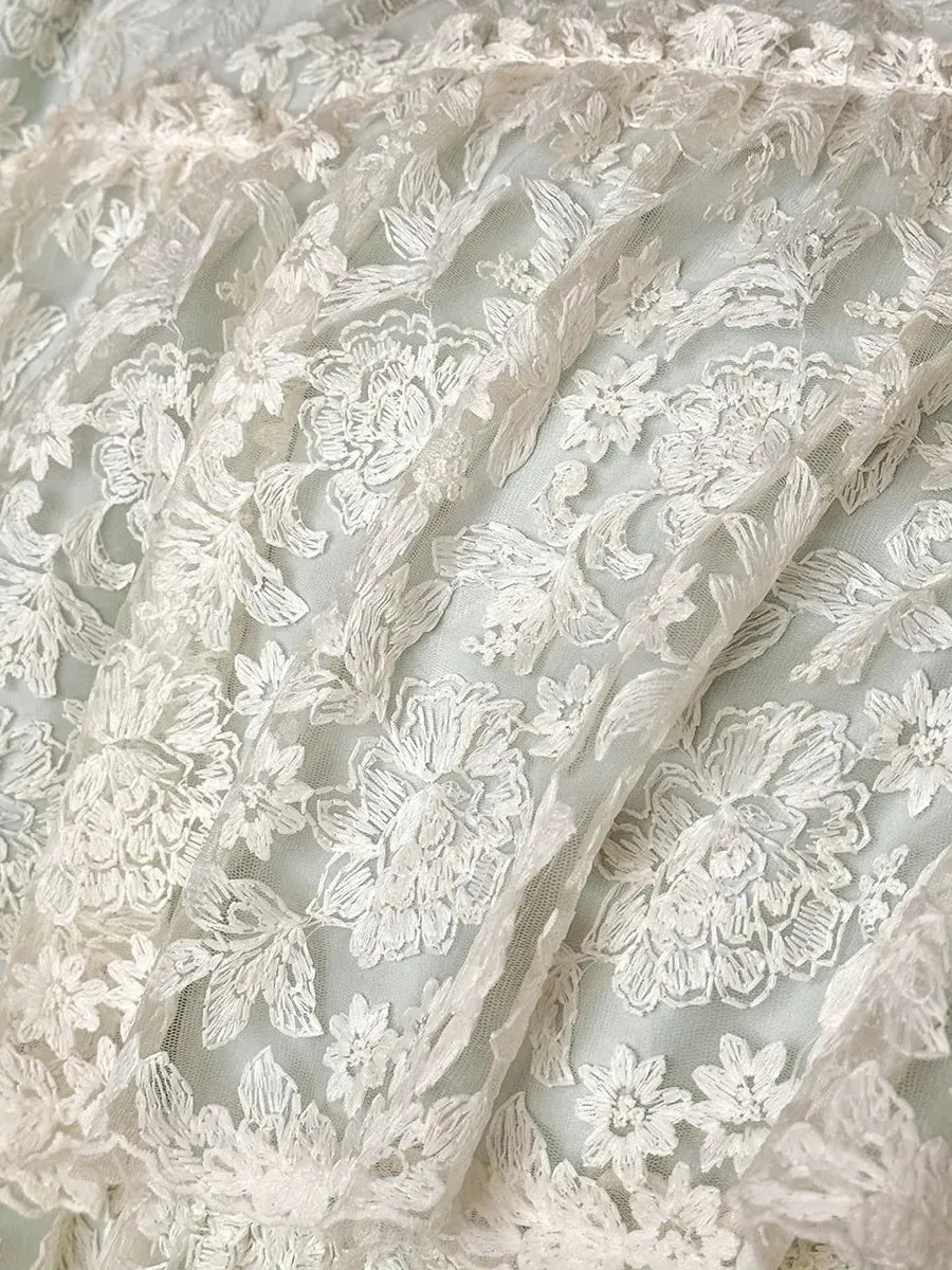 Elegant Rococo layered lace bedding set by Breezora, showcasing intricate lace details and a soft color palette.