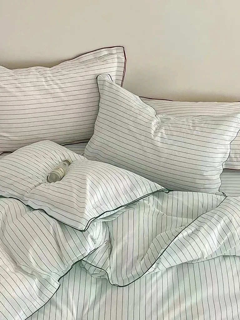 Fresh Green Striped Bedding Set