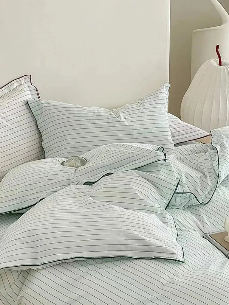 Fresh Green Striped Bedding Set