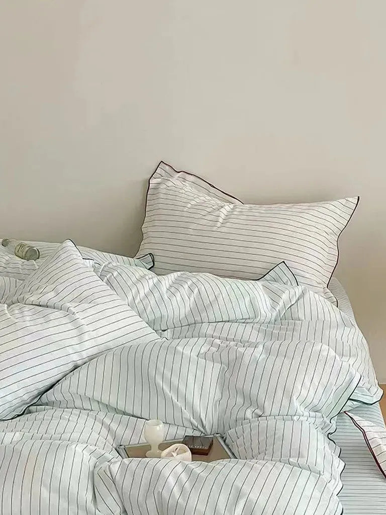 Fresh Green Striped Bedding Set