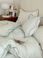 Fresh Green Striped Bedding Set