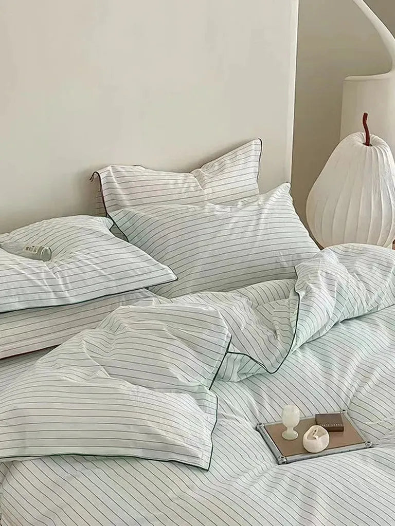 Fresh Green Striped Bedding Set