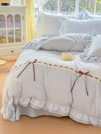 Gingham Lace-Up Bow Ruffle Bedding Set