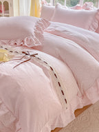 Gingham Lace-Up Bow Ruffle Bedding Set