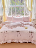 Gingham Lace-Up Bow Ruffle Bedding Set