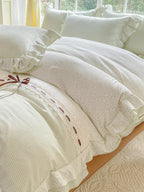 Gingham Lace-Up Bow Ruffle Bedding Set