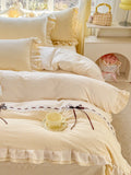 Gingham Lace-Up Bow Ruffle Duvet Cover