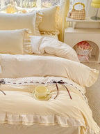 Gingham Lace-Up Bow Ruffle Bedding Set