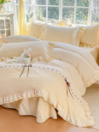 Gingham Lace-Up Bow Ruffle Bedding Set