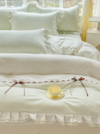 Gingham Lace-Up Bow Ruffle Bedding Set