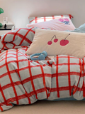Girly Cherry & Plaid Plush Duvet Cover