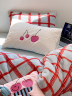 Girly Cherry & Plaid Plush Duvet Cover