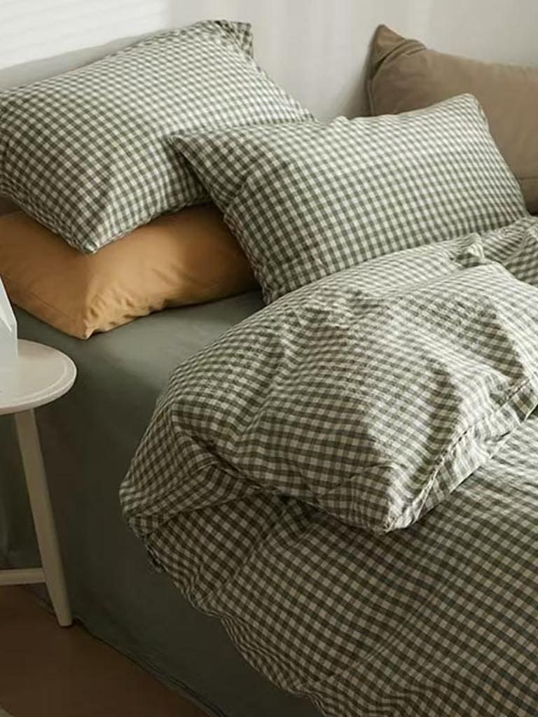 Green Gingham Duvet Cover Set