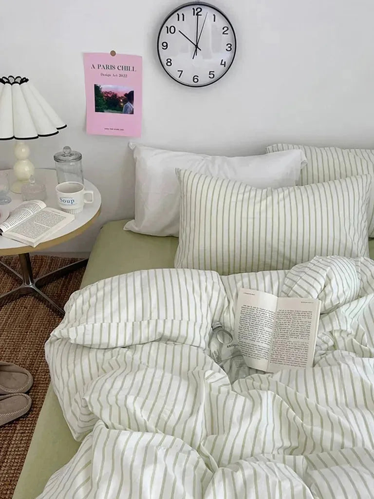 Green Striped Duvet Cover