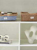 Handmade Raffia Tray with Wood Handle