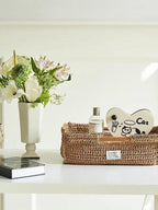 Handmade Raffia Tray with Wood Handle