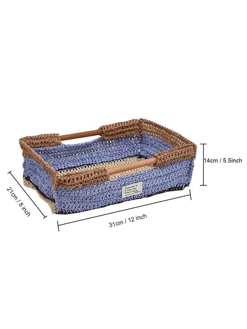 Handmade Raffia Tray with Wood Handle