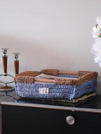 Handmade Raffia Tray with Wood Handle