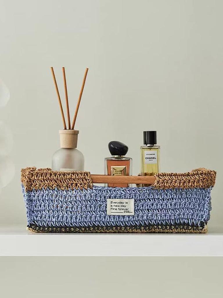 Handmade Raffia Tray with Wood Handle