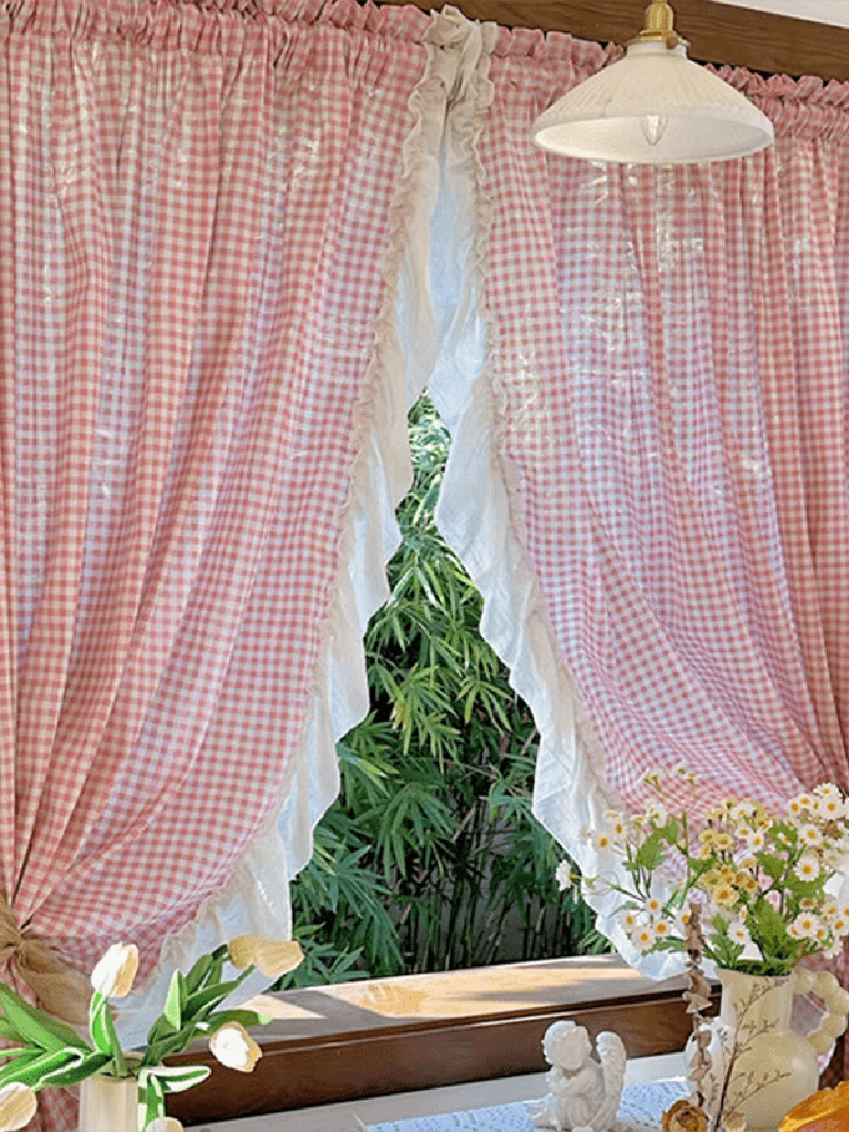 Korean Pink Gingham Curtain