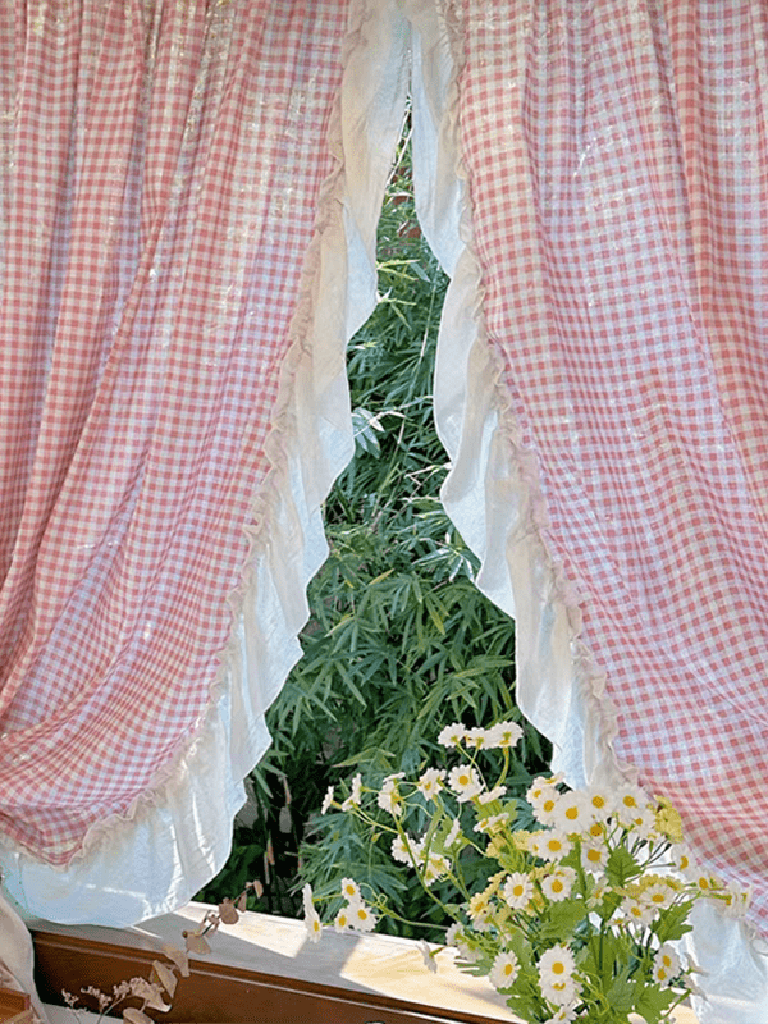 Korean Pink Gingham Curtain