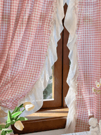 Korean Pink Gingham Curtain