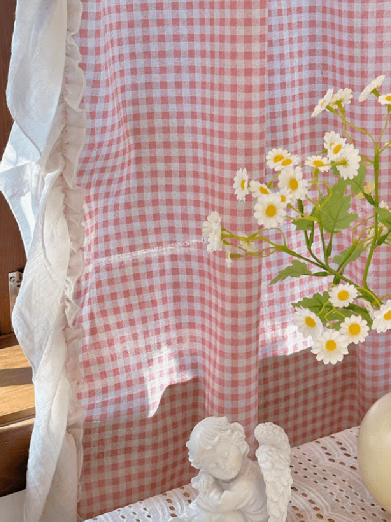 Korean Pink Gingham Curtain
