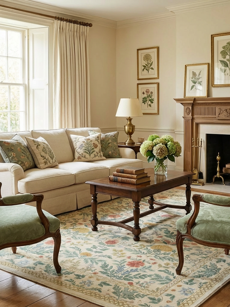 Vintage Botanical Jacquard Wool Rug - Beige