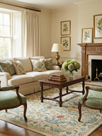 Vintage Botanical Jacquard Wool Rug - Beige