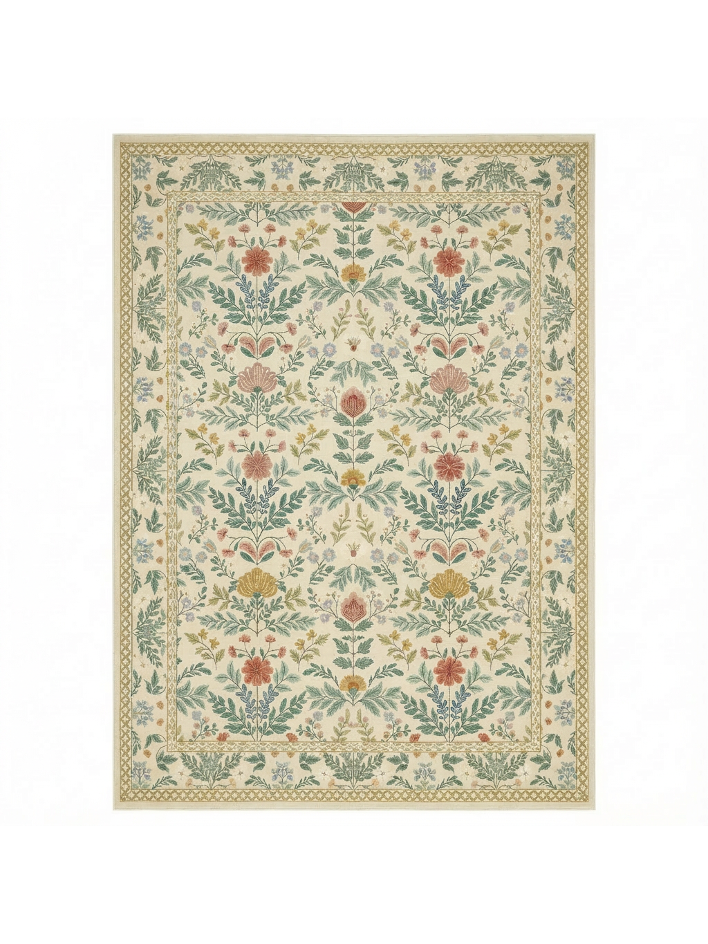 Vintage Botanical Jacquard Wool Rug - Beige