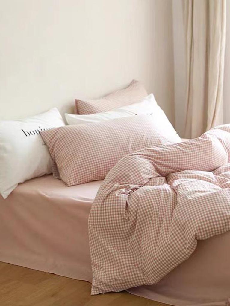 Pink Gingham Duvet Cover Set
