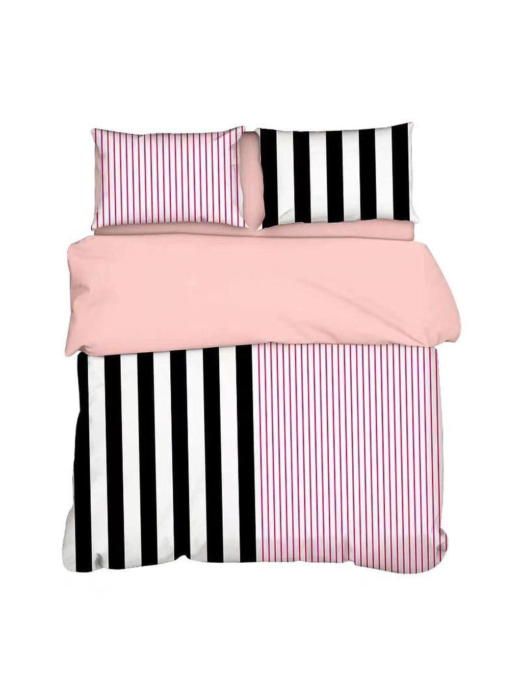 Mixed Black and Pink Striped Bedding Set