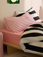 Mixed Black and Pink Striped Bedding Set