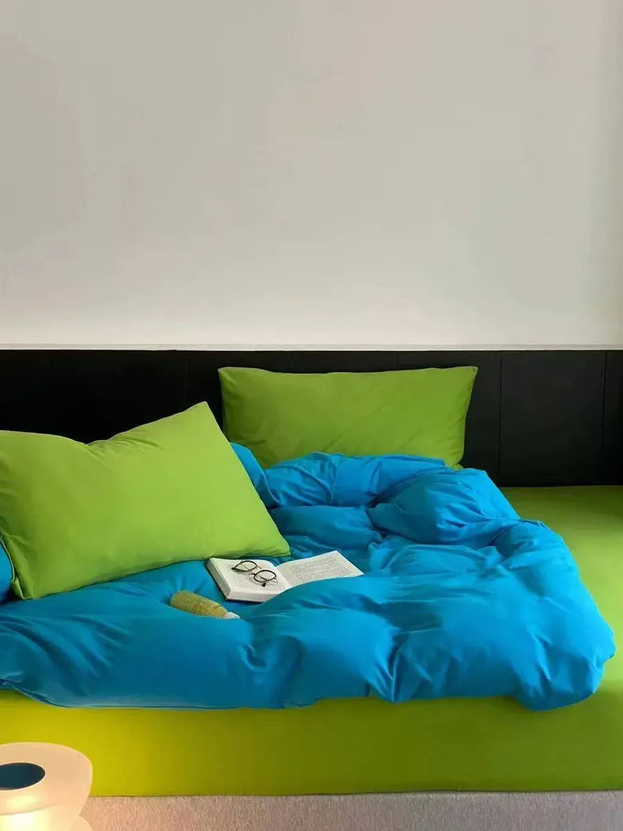 Breezora mixed color bedding set featuring a colorful, soft fabric duvet cover and matching pillowcases for a cozy bedroom look.