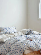 Moody Heart Printed Bedding Set by Breezora featuring a stylish heart pattern on soft fabric for a cozy bedroom look.
