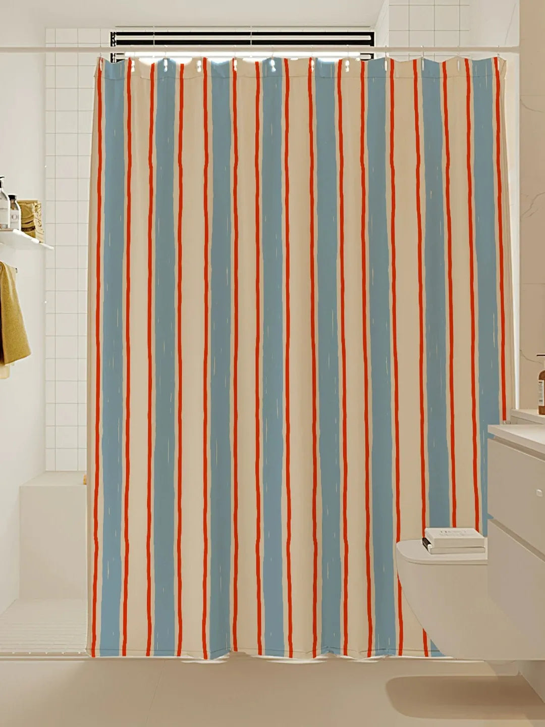 Artisan Brushstroke Watercolor Striped Shower Curtain