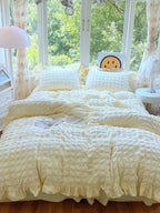 Pastel Yellow Seersucker Bedding Set with Ruffle