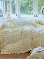 Pastel Yellow Seersucker Bedding Set with Ruffle