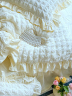 Pastel Yellow Seersucker Bedding Set with Ruffle