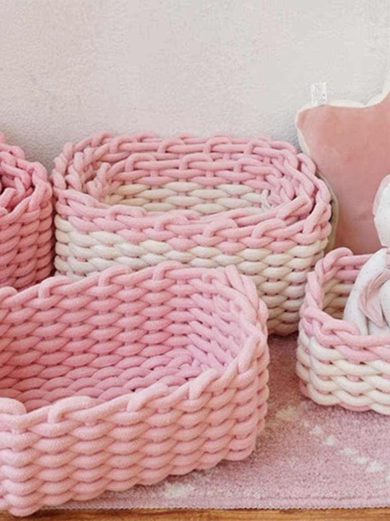 Pink Handmade Crochet Storage Basket (Set of 3)
