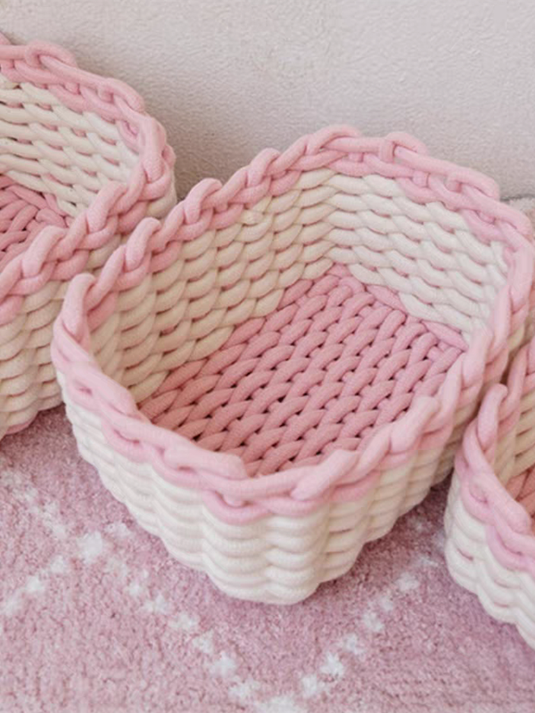 Pink Handmade Crochet Storage Basket (Set of 3)