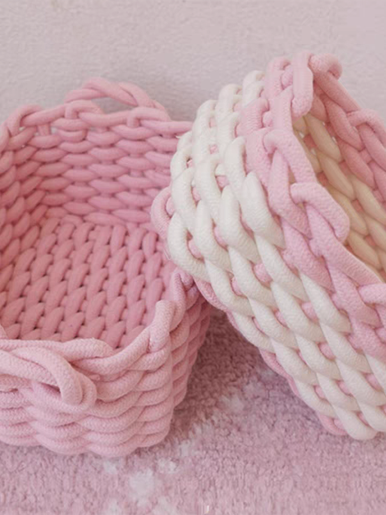 Pink Handmade Crochet Storage Basket (Set of 3)