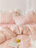 Pink Gingham Ruffle Duvet Cover Set