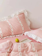 Pink Gingham Ruffle Duvet Cover Set