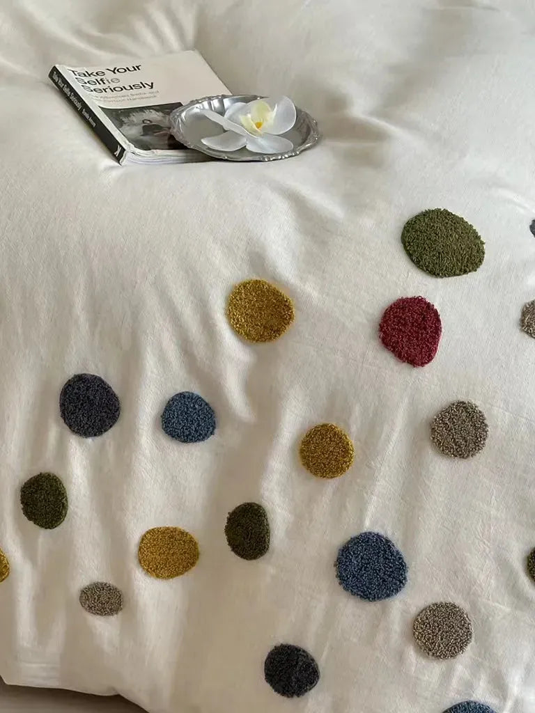 Playful Polka Dot Embroidered Duvet Cover
