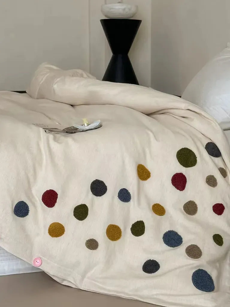 Playful Polka Dot Embroidered Duvet Cover