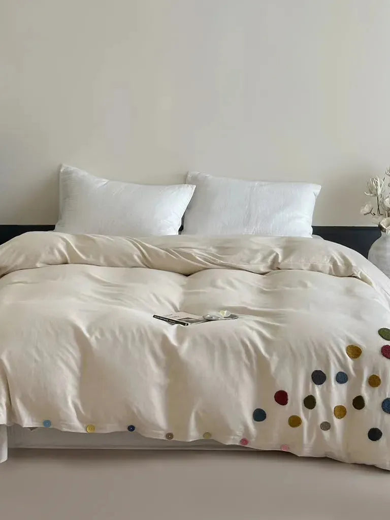 Playful Polka Dot Embroidered Duvet Cover