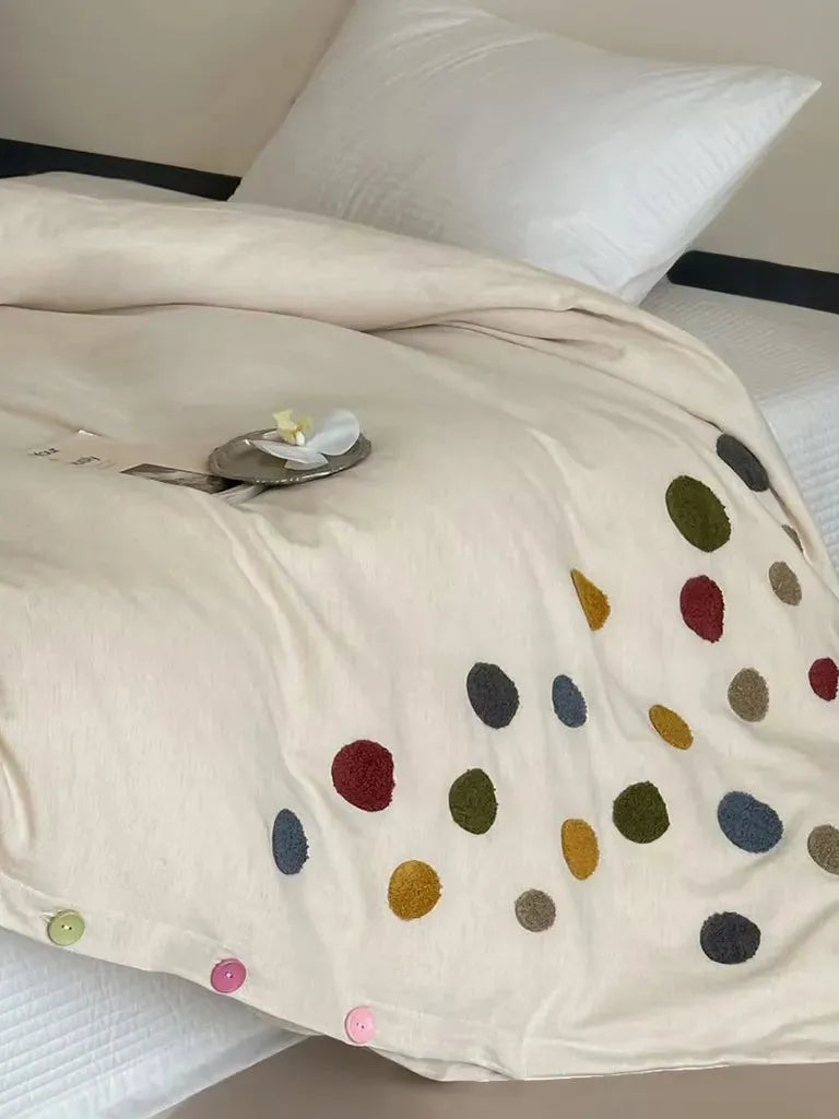 Playful Polka Dot Embroidered Duvet Cover