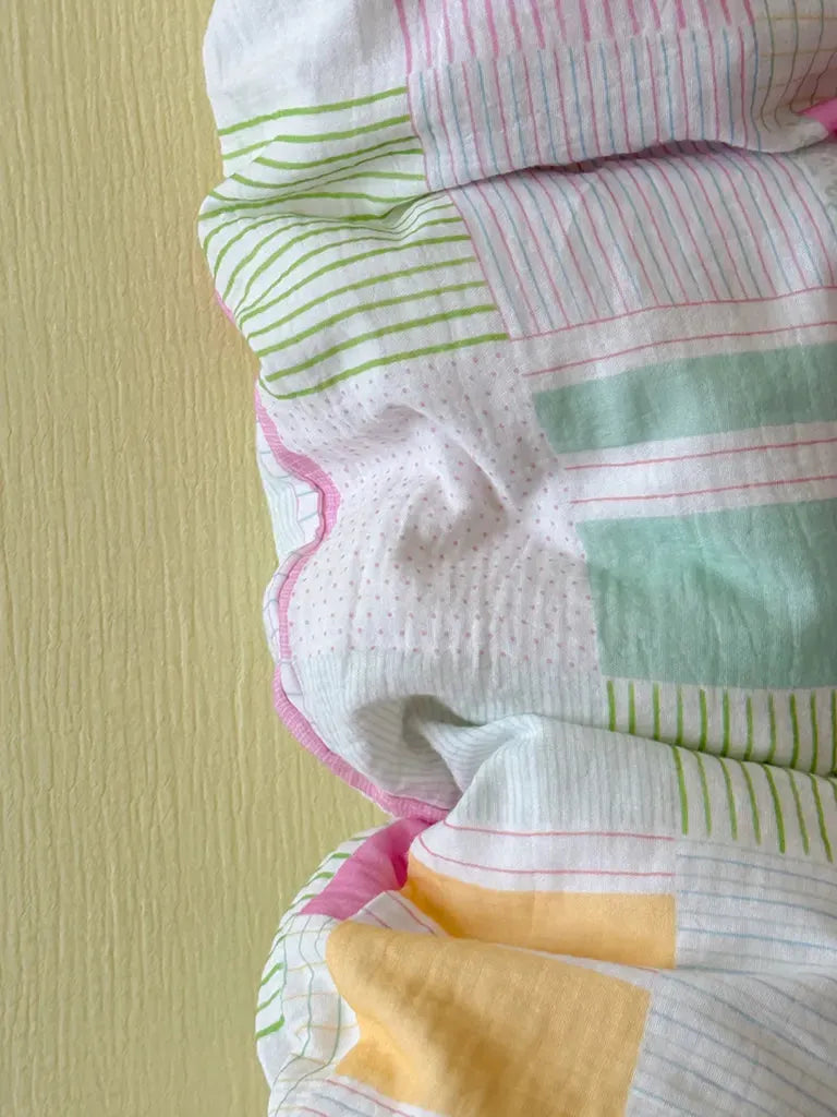 Playful Patchwork Style Stripes & Gingham Bedding Set